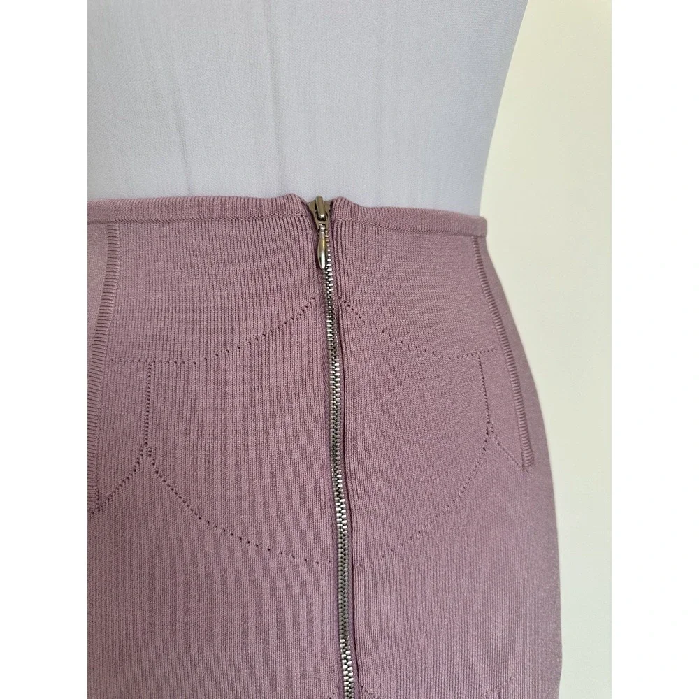 Paula Hian Fleur Stretch Knit Skirt with Laser Cut Scallop Skirt Small Lavender